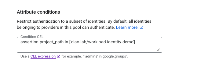 workload-identity-provider-attibute-condition-configuration